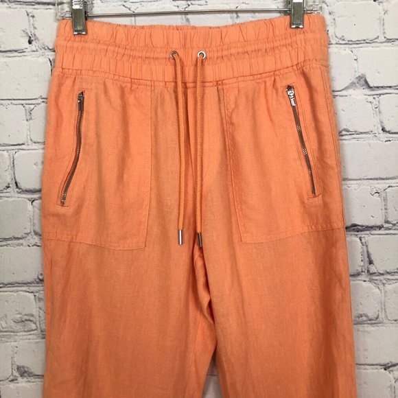 Athleta Cabo 100% Linen Jogger Pants Size 6 Orange - Picture 2 of 7